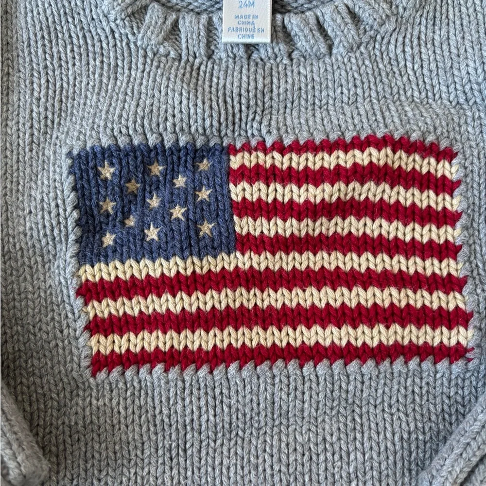 Ralph Lauren Gray Knit Sweater with Flag Design - Picture 2 of 8